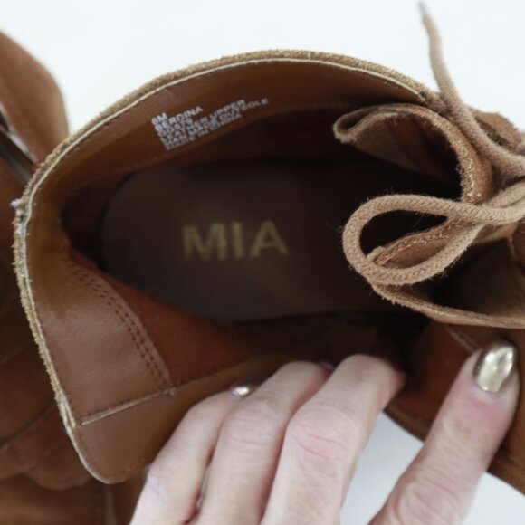 Mia Berdina Suede Lace-Up Wedge Booties Womens 6 Rust Boho Retro Bohemian Career - Picture 11 of 14